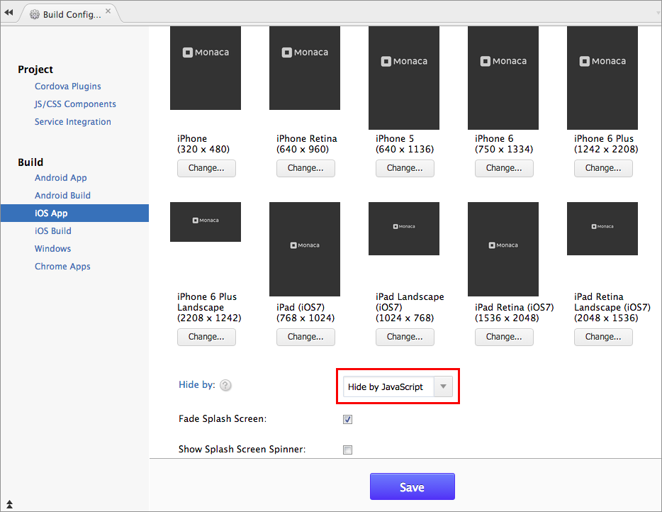 スプラッシュ画像の制御方法 Monaca Docs